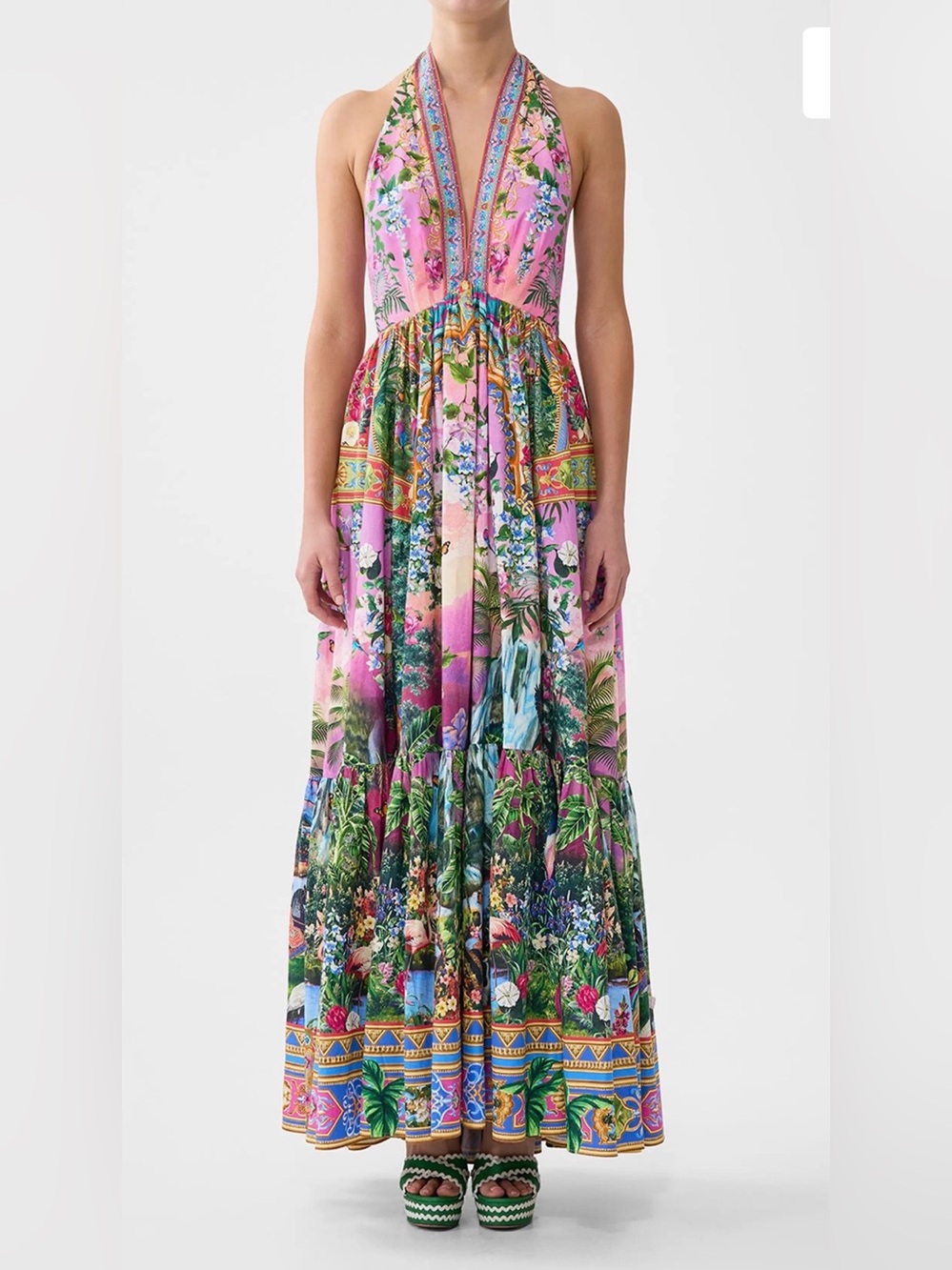 CAMILLA ruffle hem halter dress in Turkish Delight. Size XXS